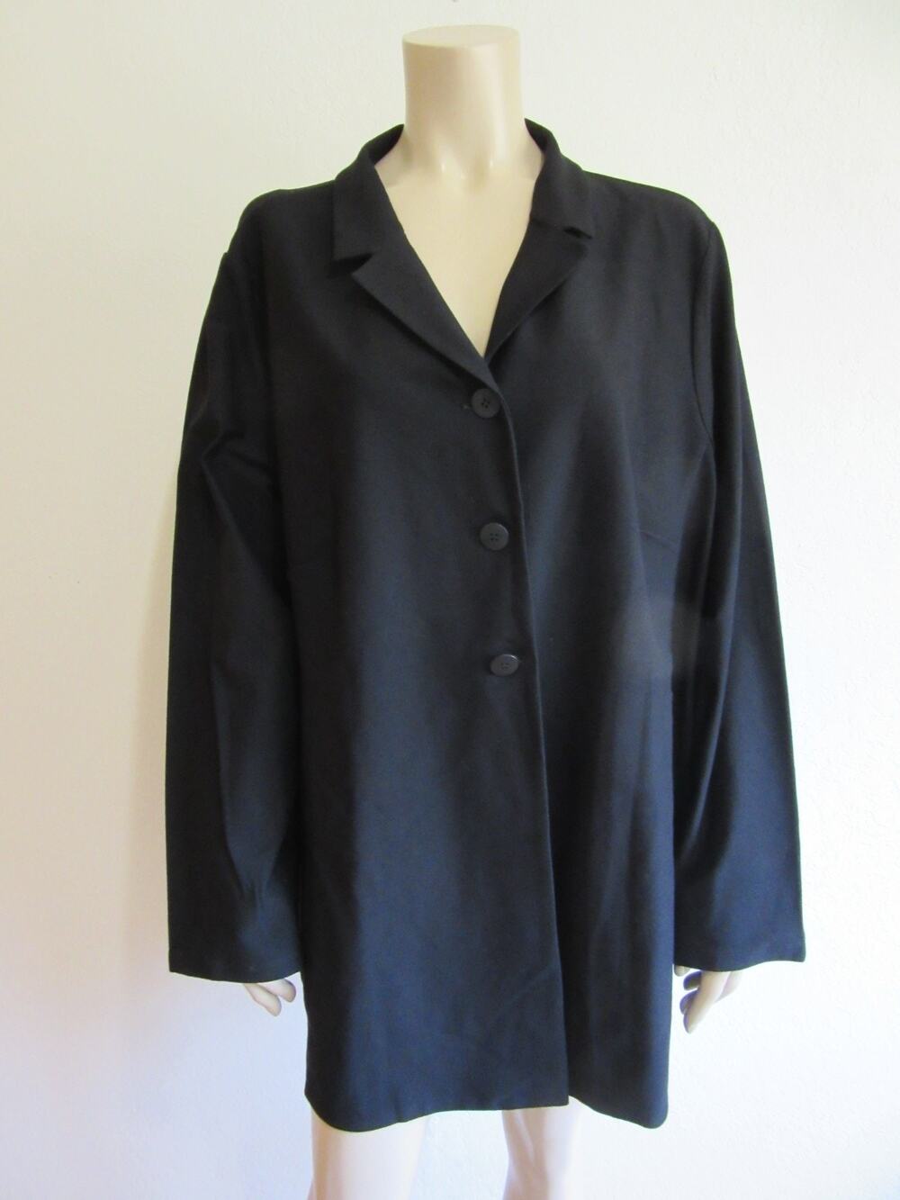 EILEEN FISHER Black Shaped Long Washable Crepe 3X Jacket-NWT-Flaw-JB3